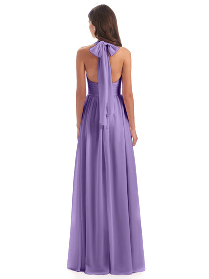 Emily Floor Length V Neck Split Chiffon Bridesmaid Dresses