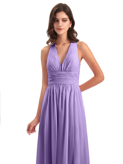 Emily Floor Length V Neck Split Chiffon Bridesmaid Dresses