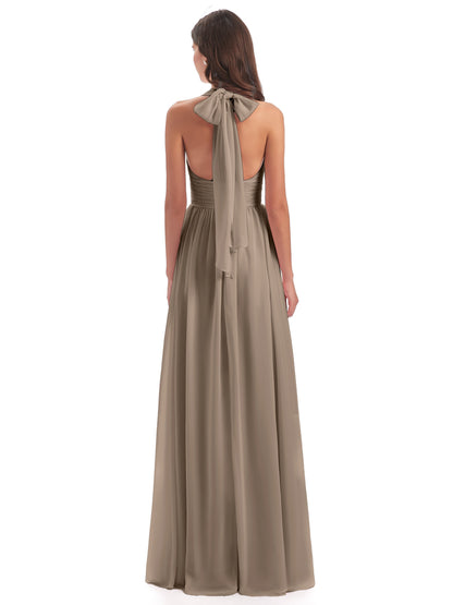 Emily Floor Length V Neck Split Chiffon Bridesmaid Dresses