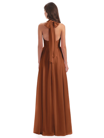 Emily Floor Length V Neck Split Chiffon Bridesmaid Dresses