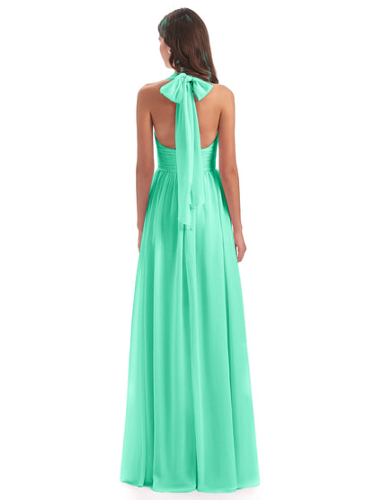 Emily Floor Length V Neck Split Chiffon Bridesmaid Dresses