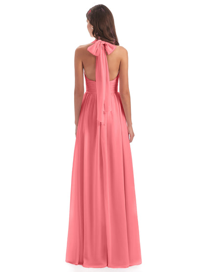 Emily Floor Length V Neck Split Chiffon Bridesmaid Dresses