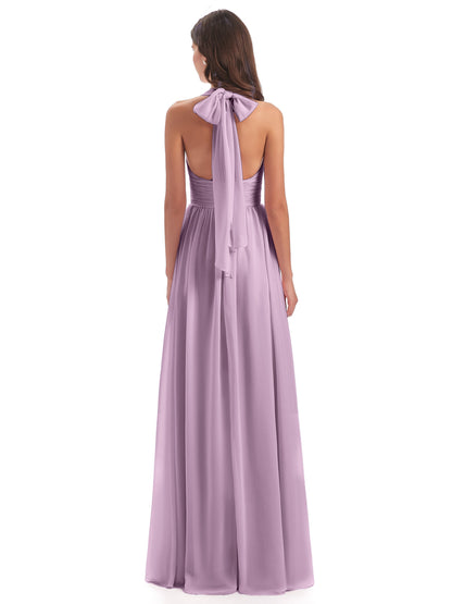 Emily Floor Length V Neck Split Chiffon Bridesmaid Dresses