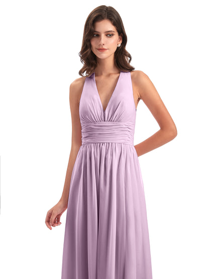 Emily Floor Length V Neck Split Chiffon Bridesmaid Dresses