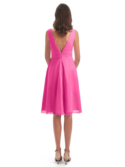 Esperanza Knee Length High Low V-neck Chiffon Bridesmaid Dresses