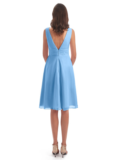 Esperanza Knee Length High Low V-neck Chiffon Bridesmaid Dresses