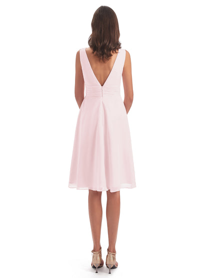 Esperanza Knee Length High Low V-neck Chiffon Bridesmaid Dresses