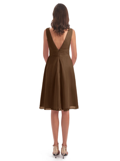 Esperanza Knee Length High Low V-neck Chiffon Bridesmaid Dresses