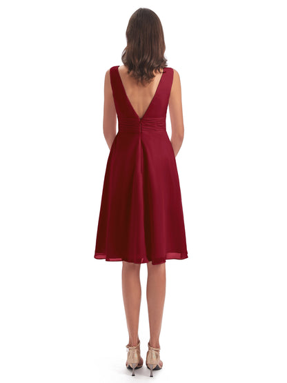 Esperanza Knee Length High Low V-neck Chiffon Bridesmaid Dresses
