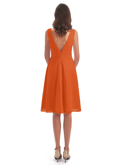 Esperanza Knee Length High Low V-neck Chiffon Bridesmaid Dresses