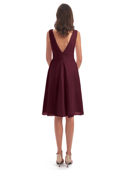 Esperanza Knee Length High Low V-neck Chiffon Bridesmaid Dresses