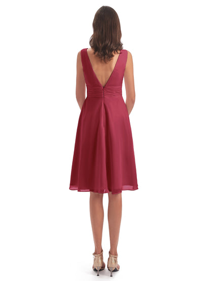 Esperanza Knee Length High Low V-neck Chiffon Bridesmaid Dresses