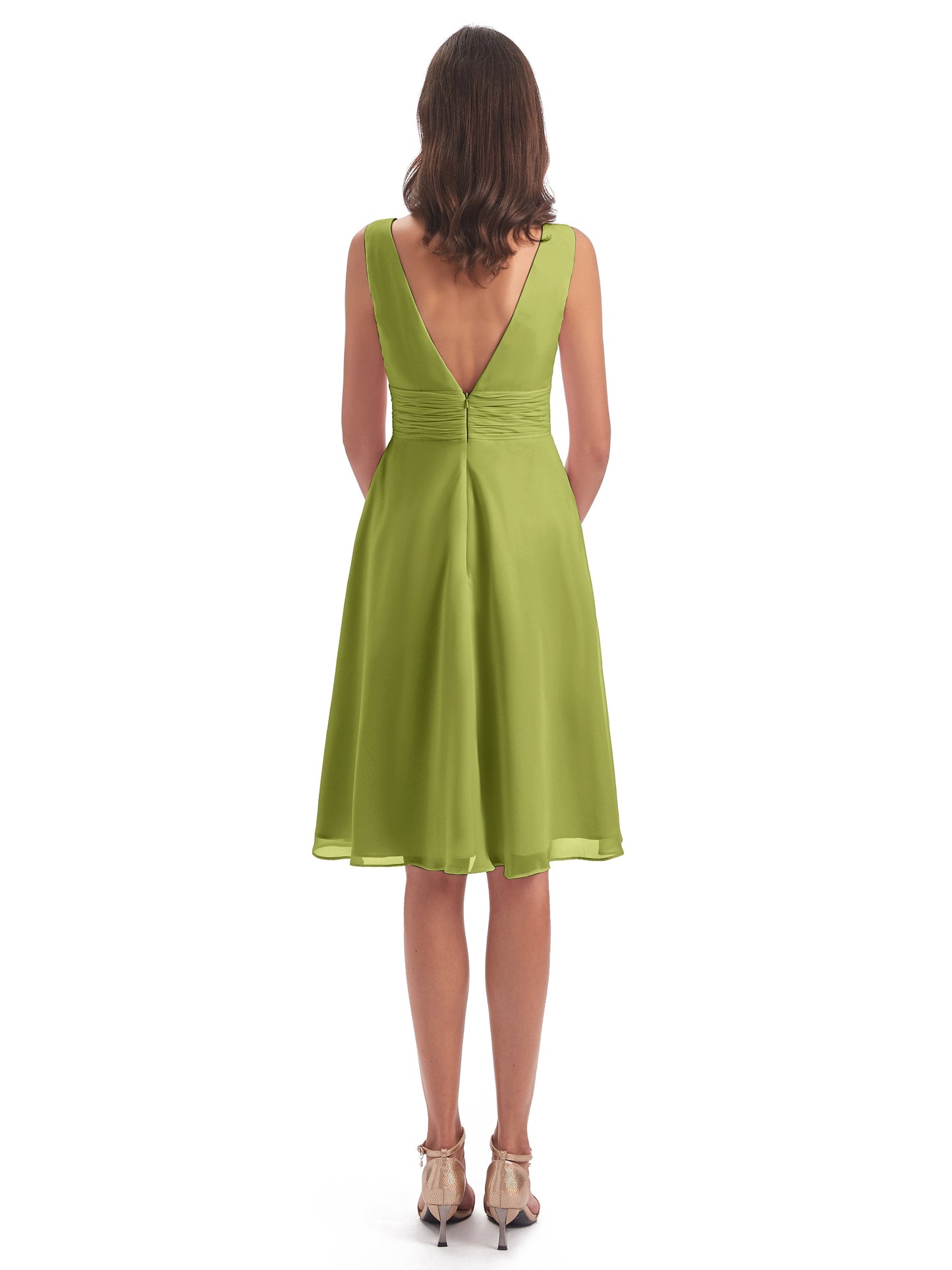 Esperanza Knee Length High Low V-neck Chiffon Bridesmaid Dresses