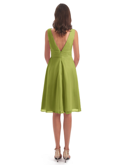 Esperanza Knee Length High Low V-neck Chiffon Bridesmaid Dresses