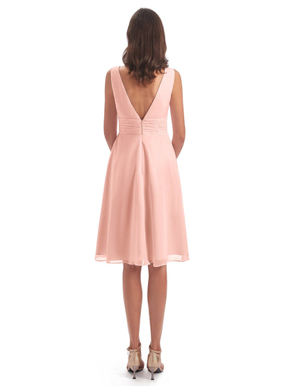 Esperanza Knee Length High Low V-neck Chiffon Bridesmaid Dresses
