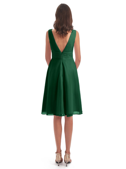 Esperanza Knee Length High Low V-neck Chiffon Bridesmaid Dresses
