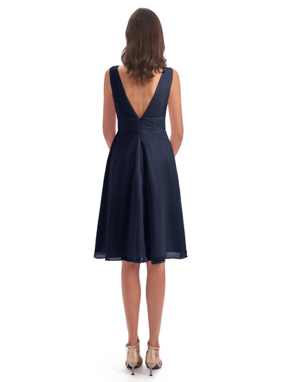 Esperanza Knee Length High Low V-neck Chiffon Bridesmaid Dresses
