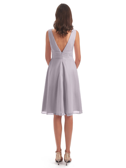 Esperanza Knee Length High Low V-neck Chiffon Bridesmaid Dresses