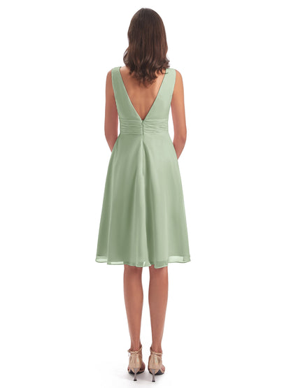 Esperanza Knee Length High Low V-neck Chiffon Bridesmaid Dresses