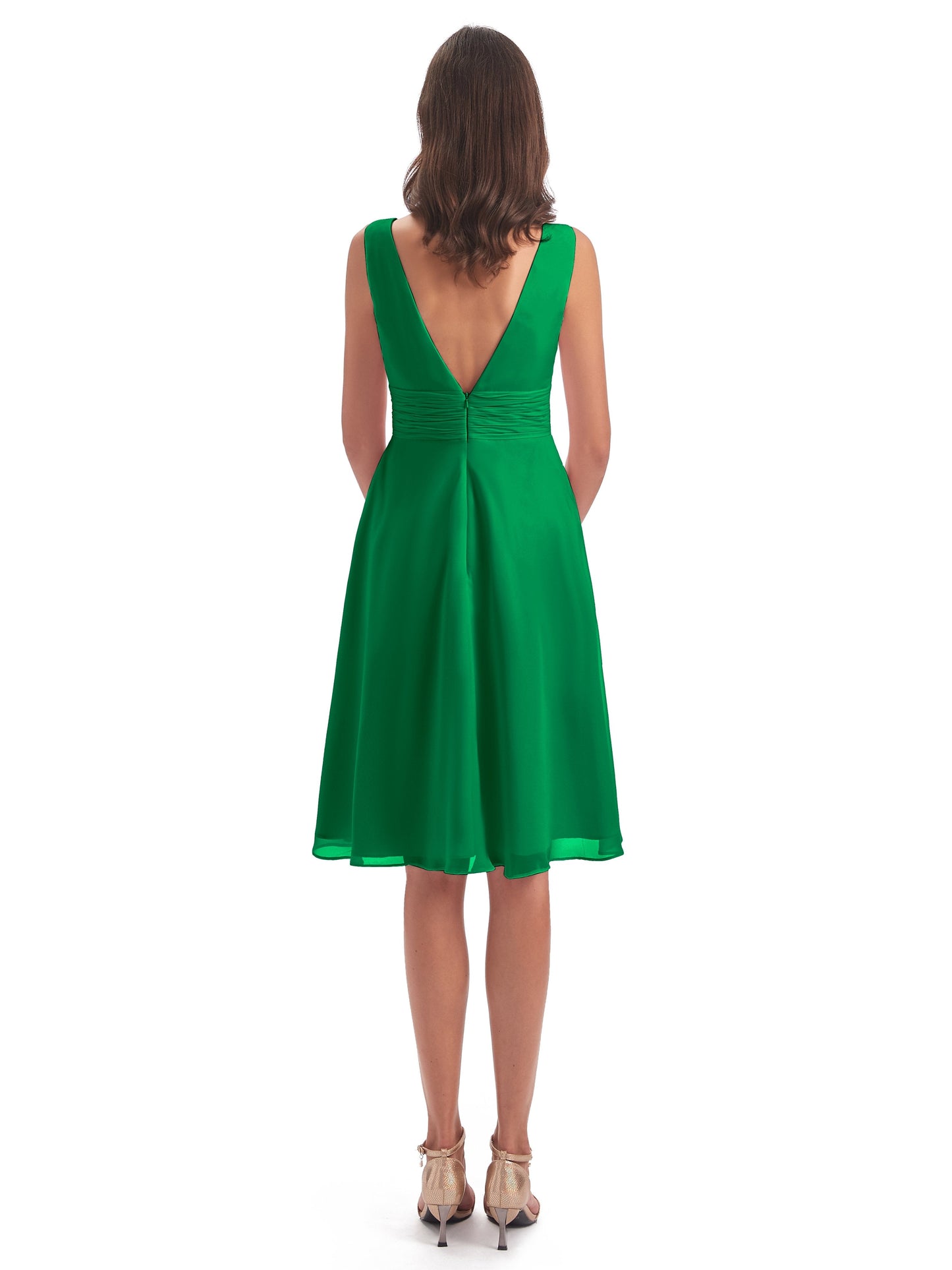 Esperanza Knee Length High Low V-neck Chiffon Bridesmaid Dresses