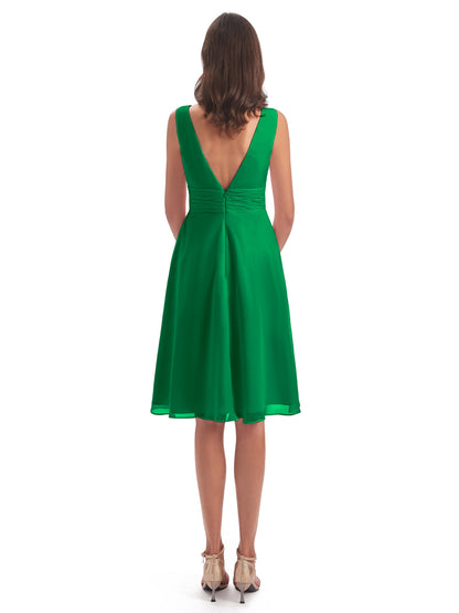 Esperanza Knee Length High Low V-neck Chiffon Bridesmaid Dresses