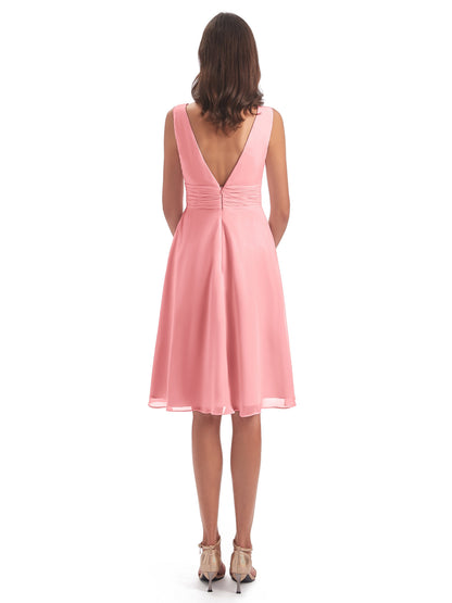 Esperanza Knee Length High Low V-neck Chiffon Bridesmaid Dresses
