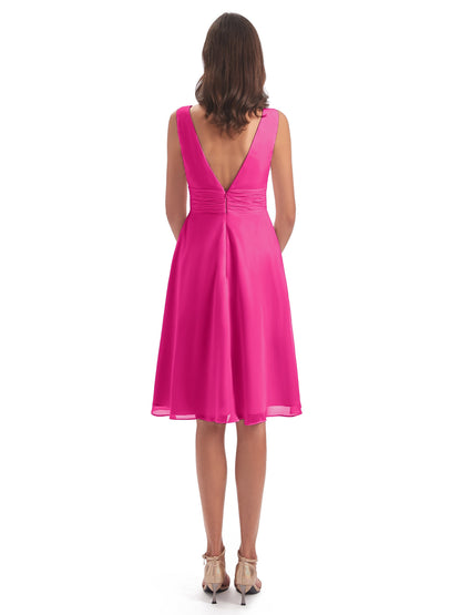Esperanza Knee Length High Low V-neck Chiffon Bridesmaid Dresses