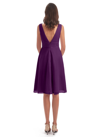 Esperanza Knee Length High Low V-neck Chiffon Bridesmaid Dresses