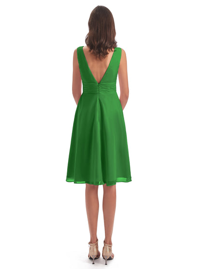 Esperanza Knee Length High Low V-neck Chiffon Bridesmaid Dresses