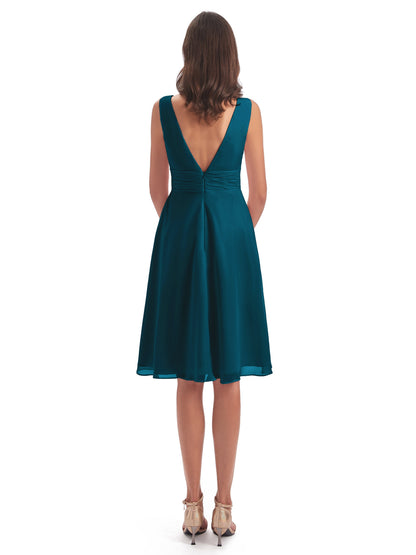 Esperanza Knee Length High Low V-neck Chiffon Bridesmaid Dresses