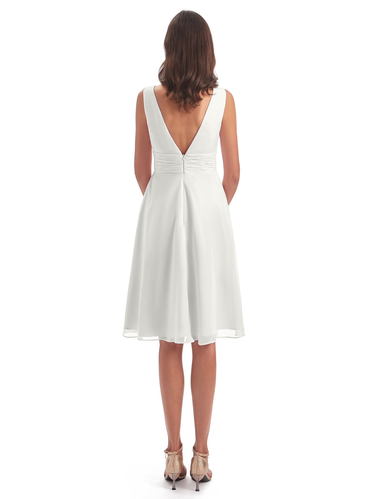 Esperanza Knee Length High Low V-neck Chiffon Bridesmaid Dresses