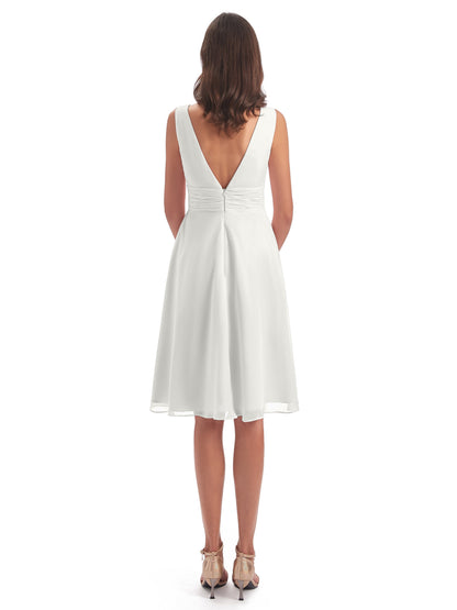 Esperanza Knee Length High Low V-neck Chiffon Bridesmaid Dresses