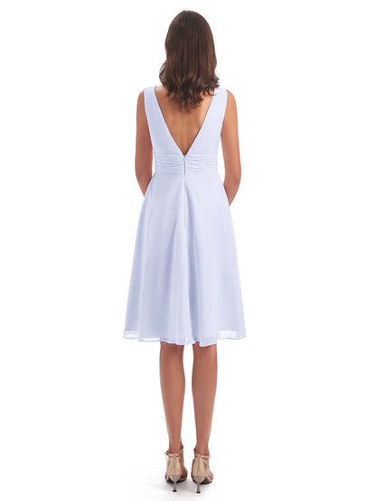 Esperanza Knee Length High Low V-neck Chiffon Bridesmaid Dresses