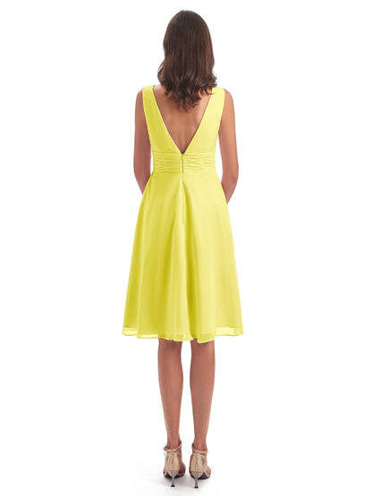 Esperanza Knee Length High Low V-neck Chiffon Bridesmaid Dresses