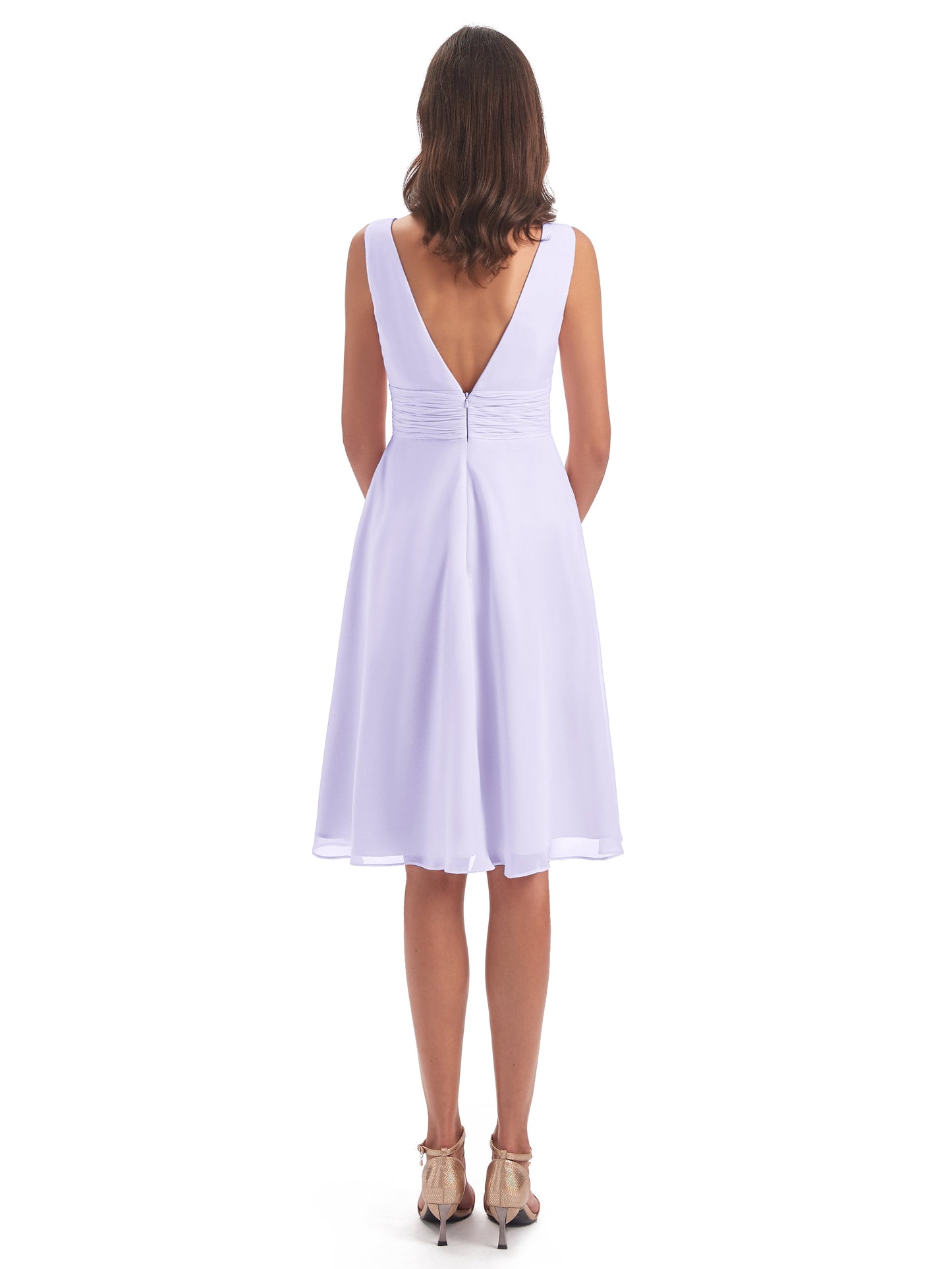 Esperanza Knee Length High Low V-neck Chiffon Bridesmaid Dresses