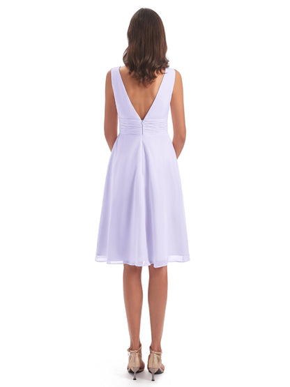 Esperanza Knee Length High Low V-neck Chiffon Bridesmaid Dresses