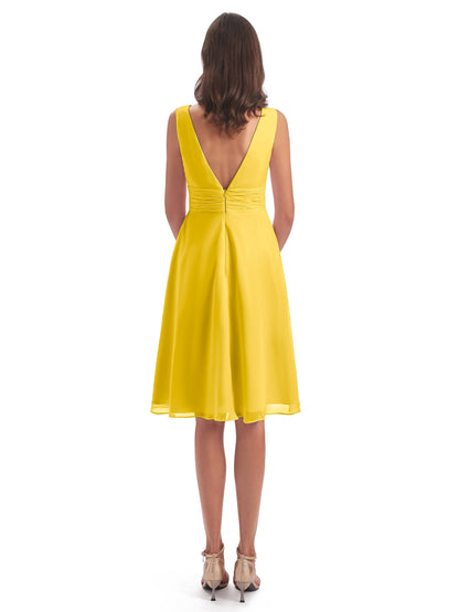 Esperanza Knee Length High Low V-neck Chiffon Bridesmaid Dresses