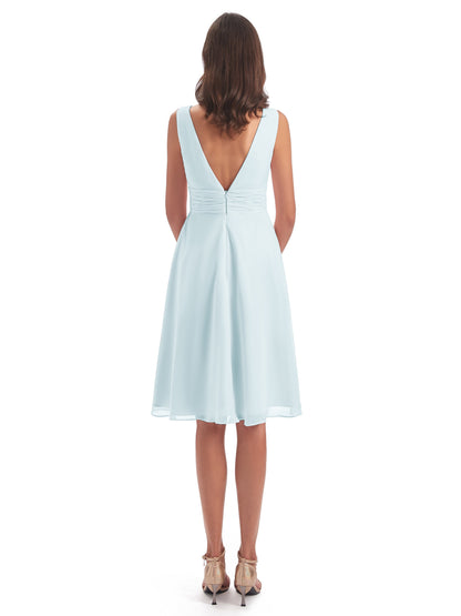 Esperanza Knee Length High Low V-neck Chiffon Bridesmaid Dresses