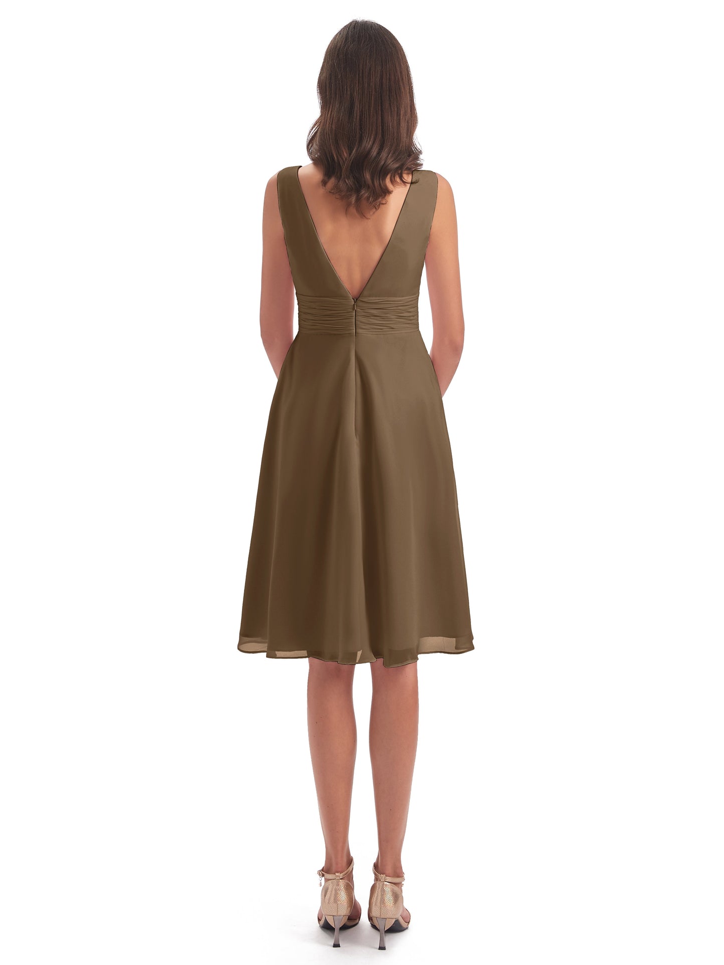 Esperanza Knee Length High Low V-neck Chiffon Bridesmaid Dresses