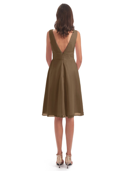 Esperanza Knee Length High Low V-neck Chiffon Bridesmaid Dresses
