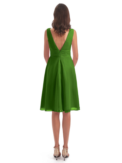 Esperanza Knee Length High Low V-neck Chiffon Bridesmaid Dresses