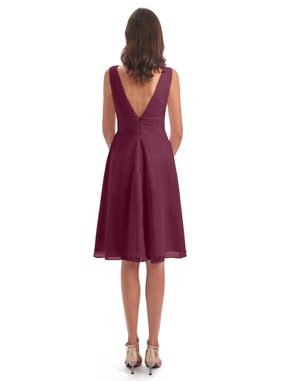 Esperanza Knee Length High Low V-neck Chiffon Bridesmaid Dresses