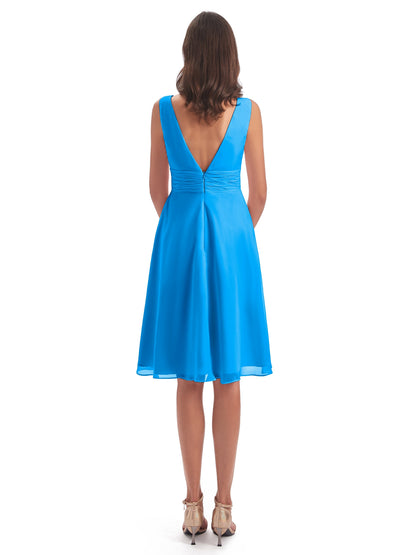 Esperanza Knee Length High Low V-neck Chiffon Bridesmaid Dresses