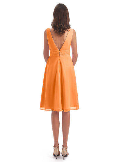 Esperanza Knee Length High Low V-neck Chiffon Bridesmaid Dresses