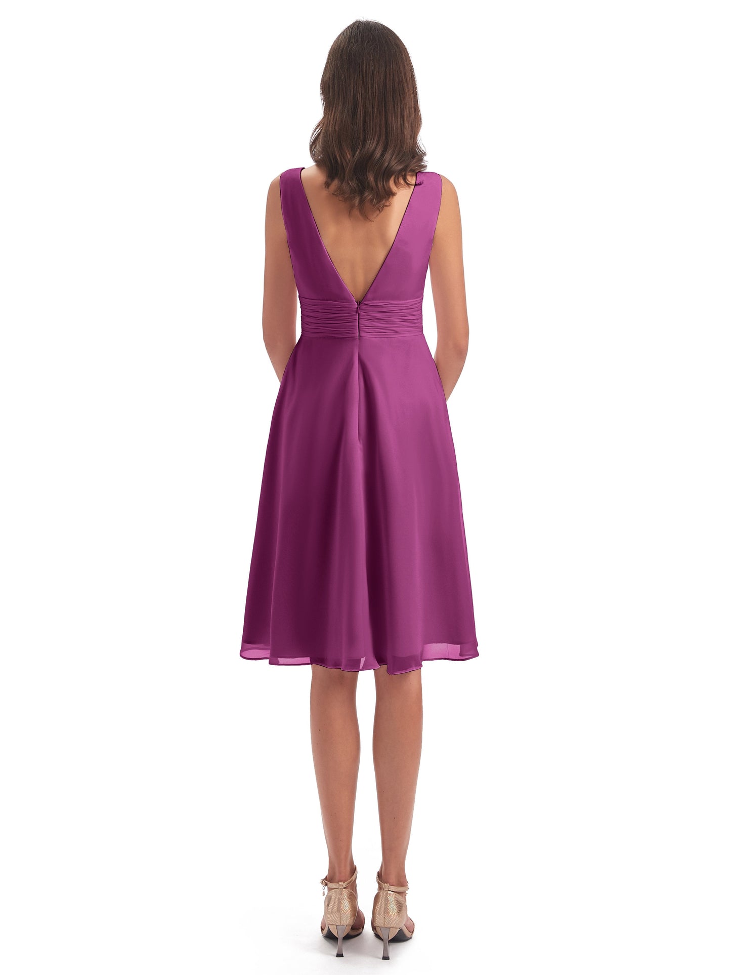 Esperanza Knee Length High Low V-neck Chiffon Bridesmaid Dresses