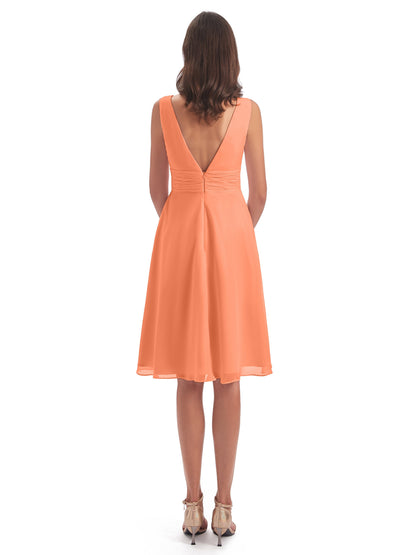 Esperanza Knee Length High Low V-neck Chiffon Bridesmaid Dresses