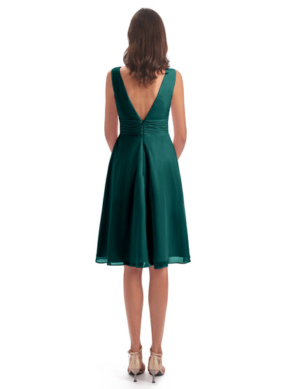 Esperanza Knee Length High Low V-neck Chiffon Bridesmaid Dresses