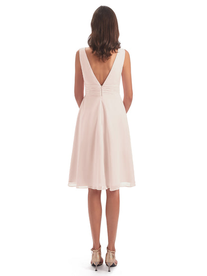 Esperanza Knee Length High Low V-neck Chiffon Bridesmaid Dresses