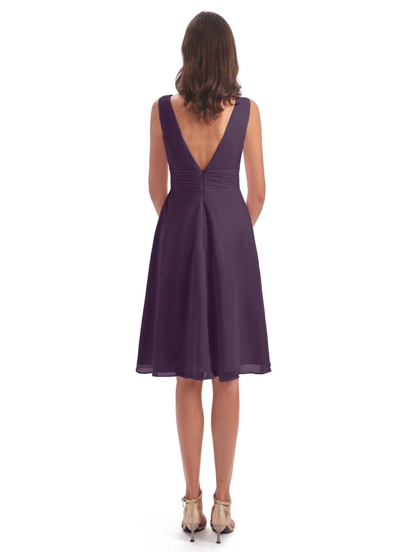 Esperanza Knee Length High Low V-neck Chiffon Bridesmaid Dresses