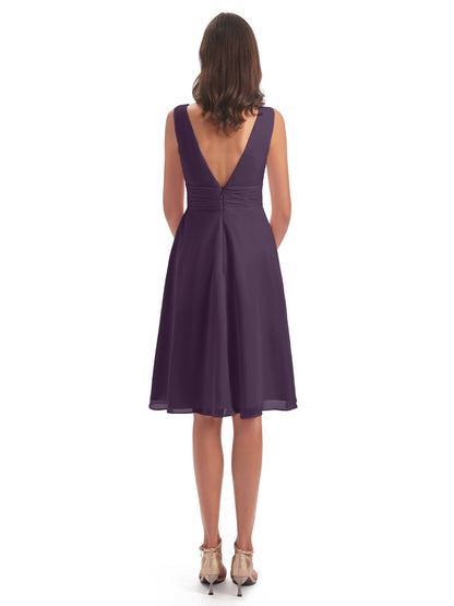 Esperanza Knee Length High Low V-neck Chiffon Bridesmaid Dresses